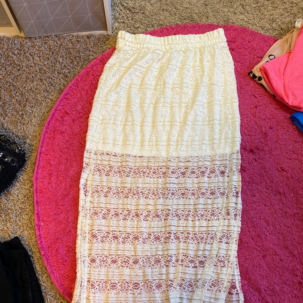 Long cream color lace skirt